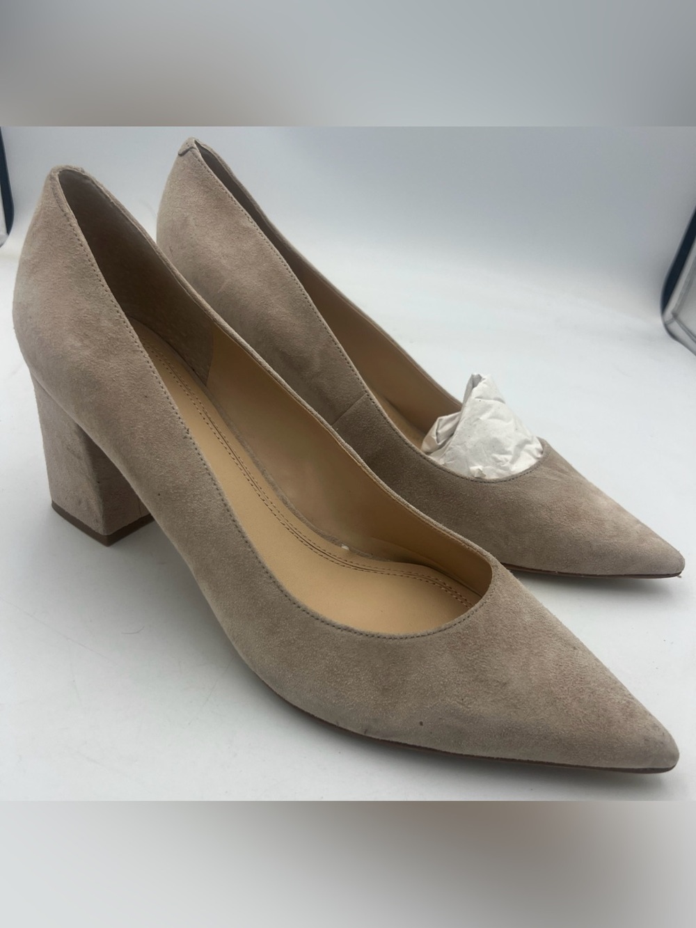 Marc Fisher LTD Zala Women's Natural Suede Pointed Toe Block Heel Pumps Size 11M